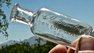 Ca 1890 San Luis Obispo California (nr Morro Bay) " Greenleaf " Drug Store Bottle