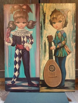 Mod 1964 Sokoro Eden Art Prints Moppet Big Eyes Harlequin Girls - 2 Keane 20x8 In.