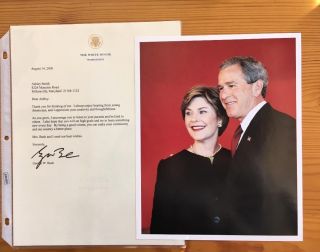 George Bush - Autographed/signed White House Letterhead With Photo