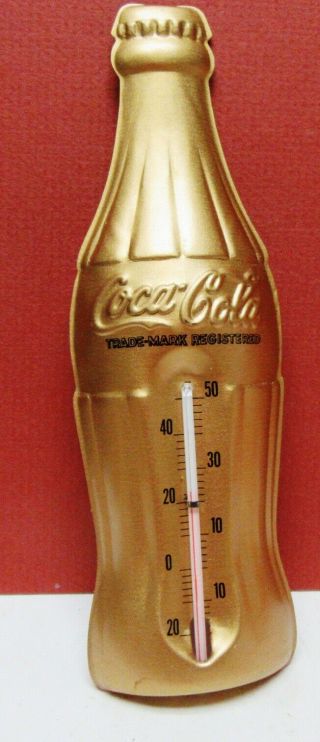 Rare 1950s Coke 7 Inch Gold Bottle Celsius Thermometer - Very Desirable -