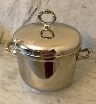 Silver Vintage Ice Bucket With Lid Handles Liner Bar Ware Chrome Or Stainless