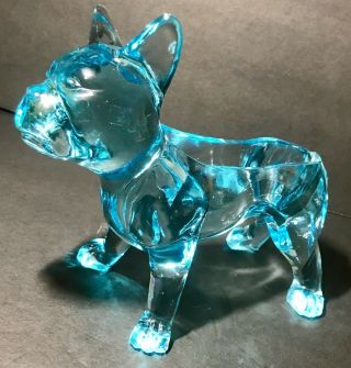 Vintage French Bulldog Boston Terrier Electric Blue Glass Dog Dish Flint 8 "