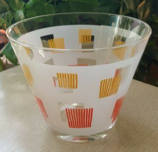 Mid Century Vintage Glass Ice Bucket Barware White Orange And Butterscotch