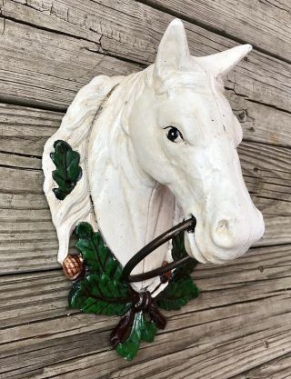 Cast Iron White Horse Head Vintage Country Towel Holder