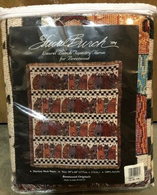 Laurel Burch Tapestry Throw Blanket Feline Family Cats Brentwood 50 X 60 Fringe