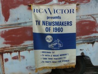 Vintage 1960 Rca Victor Television Advertising Banner Sign Tv