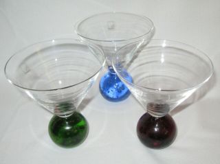 Vintage Hand Blown Art Glass Bubble Ball Martini Barware Blue Green Purple