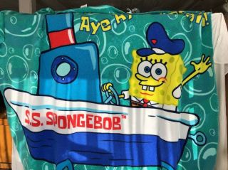 Captian S.  S.  Spongebob Squarepants Fleece Blanket/throw " Are You Ready Kids? "