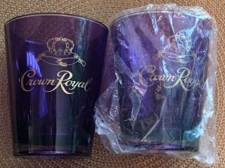 Set Of 2 Crown Royal Thick Purple Plastic Cup Drinking Glass