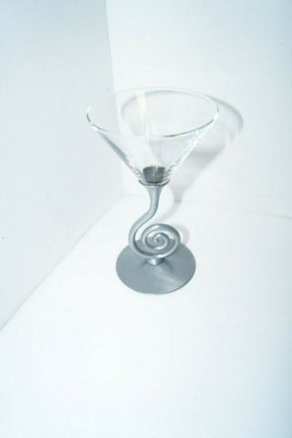 Vintage Ulla Darni Martini Glass Pewter Spiral Stem 1994