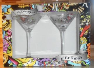 Nib Set Of 2 Ed Hardy Love Kills Slowly Martini Glasses