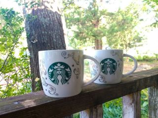 Starbucks 14oz Ceramic Coffee Tea Mug Cup White Swirl Siren Mermaid Set Of 2