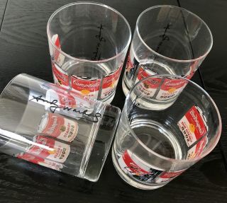 Andy Warhol Campbell’s Soup Can Art 4 " Tumbler Highball Glasses Block Set Of 4
