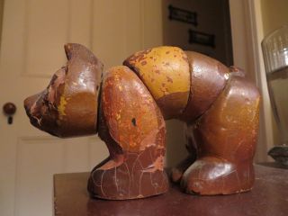 Old 1920s Wood Composition Twistum Twistums Wolf Wolfie Toy Jointed Poseable
