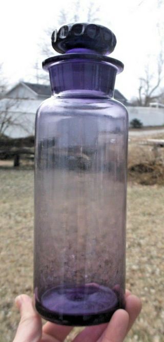 Purple Colored Apothecary Bottle W/stopper 10 " Tall 1880 