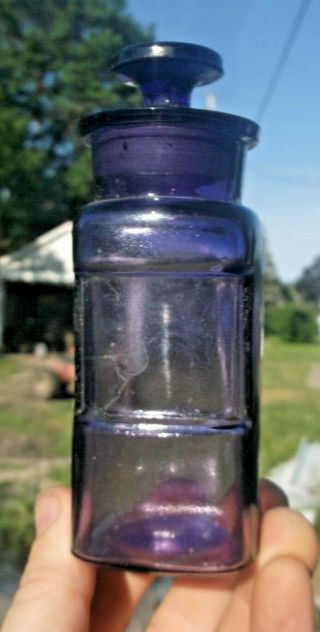 Small Purple Colored Apothecary Bottle W/stopper 1890 