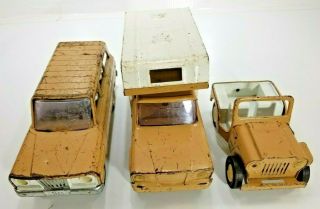 Vintage Tonka 1960s Jeep Set,  Pickup Camper,  Wagoneer & Jeep,  Set Of 3 Tan