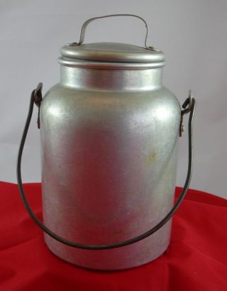 Vintage Aluminum Dairy Milk Can With Lid And Handle Quart Carrier