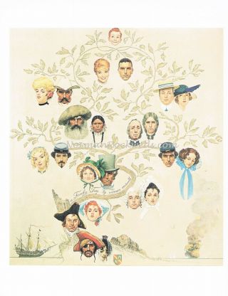 Norman Rockwell Genealogy Print " Family Tree " 8 " X10 " History Ancestry Vintage