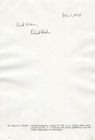 1978 Nobel Prize In Physics Robert W Wilson Orig Autograph From 1978