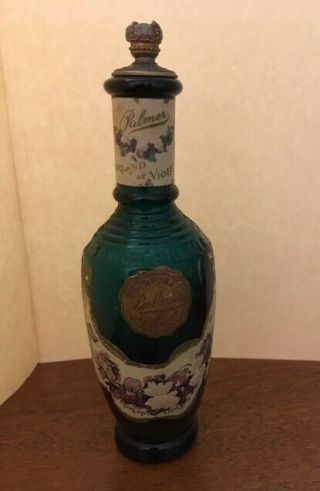 Antique Palmer 6.  5 " Salon Perfumer Teal Glass Garland Violets Toilet Water Label