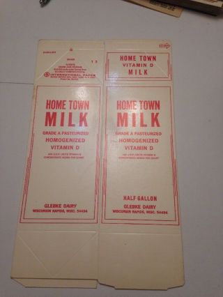 Nos Vintage Home Town Half Gallon Glebke Dairy Wisconsin Rapids Milk Carton