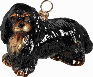 Black And Tan Cavalier King Charles Spaniel Dog Polish Glass Christmas Ornament