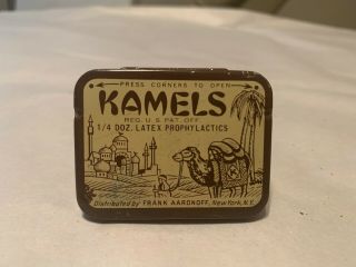 Antique Kamels Condom Tin W/ 3 Latex Prophylactics 2