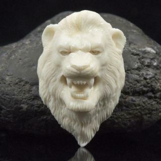 Lion Head Moose Antler Cabochon Art Carving Sculpture For Pendant Handmade 12.  4g