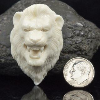 Lion Head Moose Antler Cabochon Art Carving Sculpture for Pendant Handmade 12.  4g 3