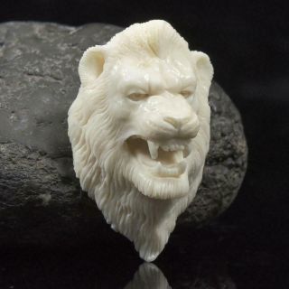 Lion Head Moose Antler Cabochon Art Carving Sculpture for Pendant Handmade 12.  4g 5