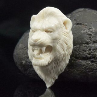 Lion Head Moose Antler Cabochon Art Carving Sculpture for Pendant Handmade 12.  4g 6