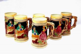 Vintage Set Of 6 Mugs Ceramic German Style Beer Stein Made In Japan