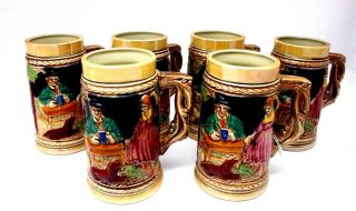 Vintage Set of 6 Mugs Ceramic German Style Beer Stein Made in Japan 2