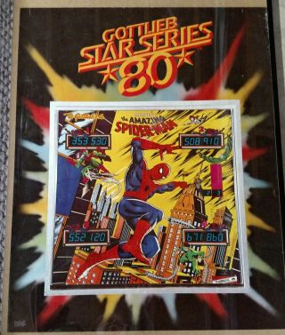 The Spiderman Gottlieb Promo Pinball Machine Poster Rare 1980