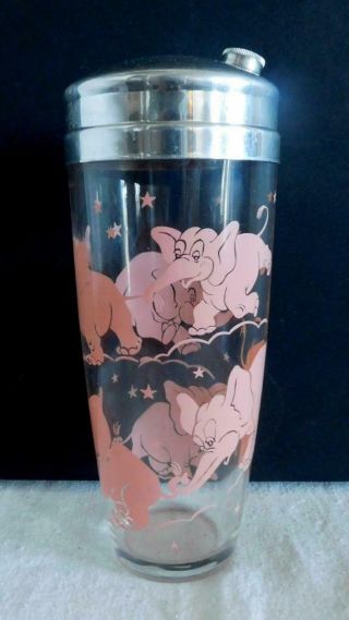 Vtg Hazel Atlas Pink Elephants Cocktail Shaker Barware Mcm