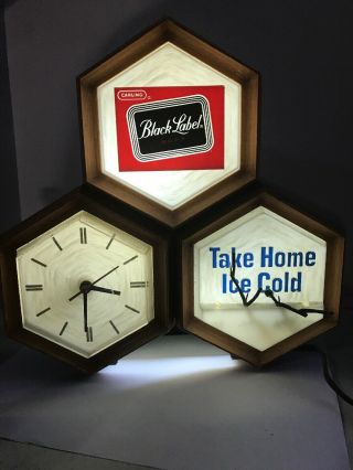 Vintage Carling Black Label Beer Clock Light Sign Wall Bar Tavern Decor