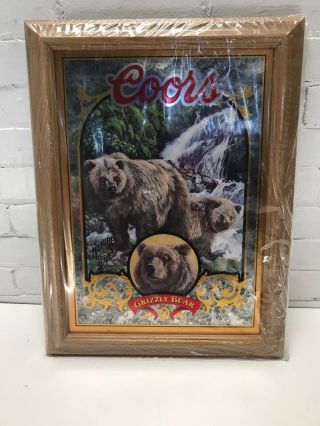 Vintage Coors Beer Bar Mirror Sign - Grizzly Bear 1995 Golden Colorado