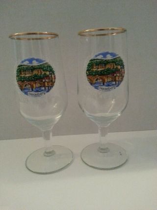 Vintage Pokal Beer Glass With Scenic From Heidelberg Town Gold Rimmed