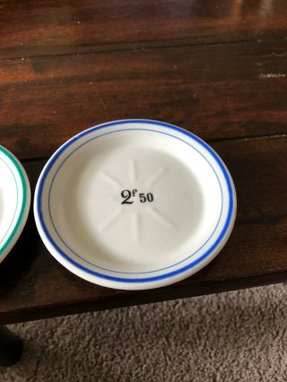 2 Vintage French Bistro Tip Bill Plate Absinthe Franc Blue,  And Green