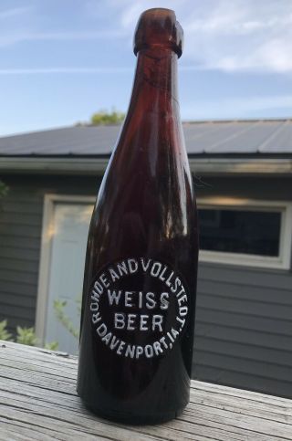 Davenport,  Iowa 1900’s Wiess Beer Rohde & Vollstedt Blob Top Rare Amber Bottle