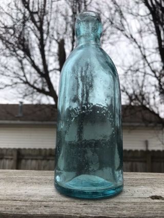 CHARLES CITY,  Iowa ROBERT SCHULZE rare teal Blob Top Soda Bottle 1870s 3
