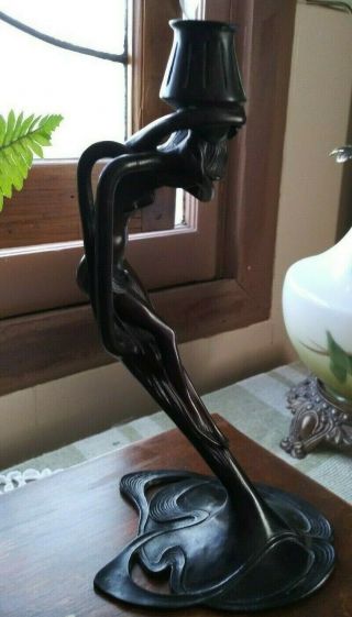 Hand Made Deco Nude Woman Candle Holder Bronze Finished Sculpture Figurine Art