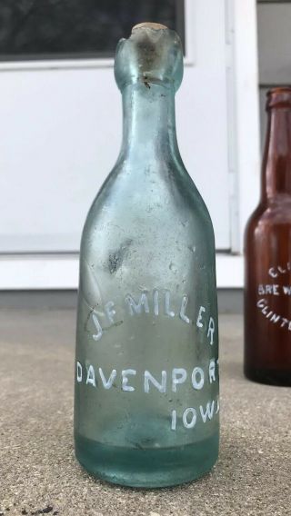 Davenport,  Iowa 1858 - 1872 J.  F.  Miller Blob Top Soda Bottle Civil War Era