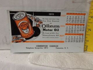 1939 Oilzum Motor Oil Advertising Calendar Blotter (jeff)