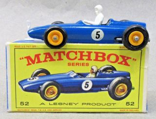Matchbox 52 B.  R.  M.  Racing Car Blue 5 Black Wheels