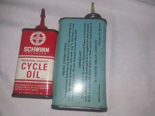 Vtg.  4 Oilers Tins Schwin Cycle Oil - Bux DRI Slide - Generator Oil,  Hammond Organ Co 5