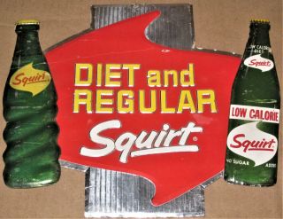 Orig’l Older Vintage Diet And Regular Squirt Soft Drink P - O - P Store Display Sign