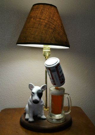 Rare Vintage Budweiser Spuds Mackenzie Lamp Beer Can Pouring Into Stein Dog