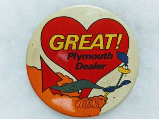 Vintage Plymouth Roadrunner Dealer Promo Pin Look